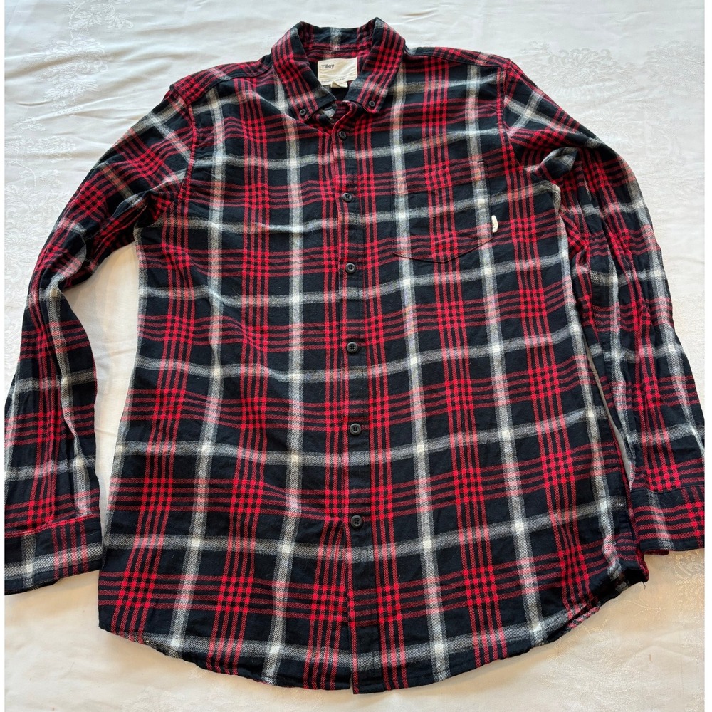 Tilley Plaid‎ Prince of Wales check flannel mens' medium cotton preppy black red